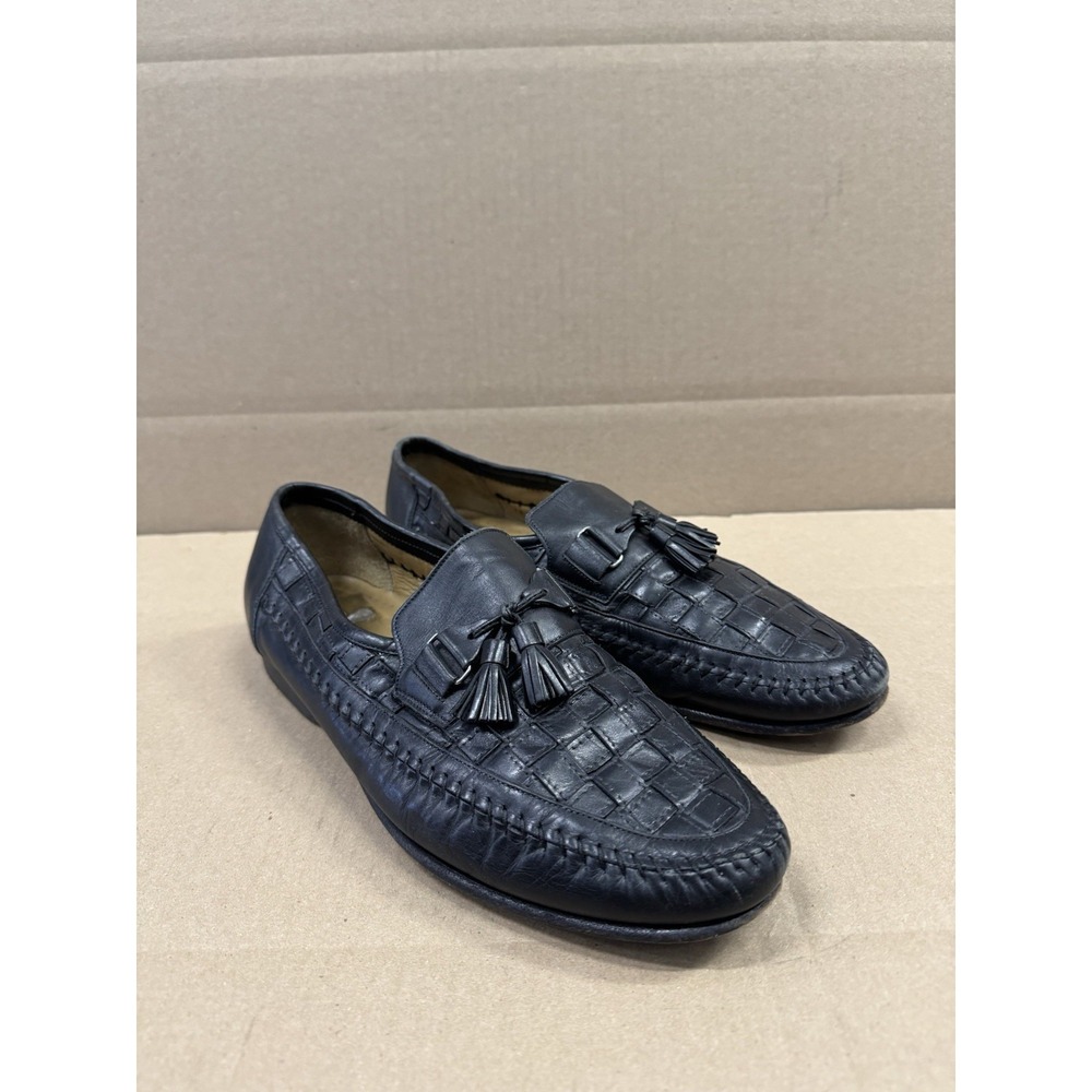 Santoni Tassel Loafers Dress Shoes Relaxed Black Leather Italy Size 10D‎